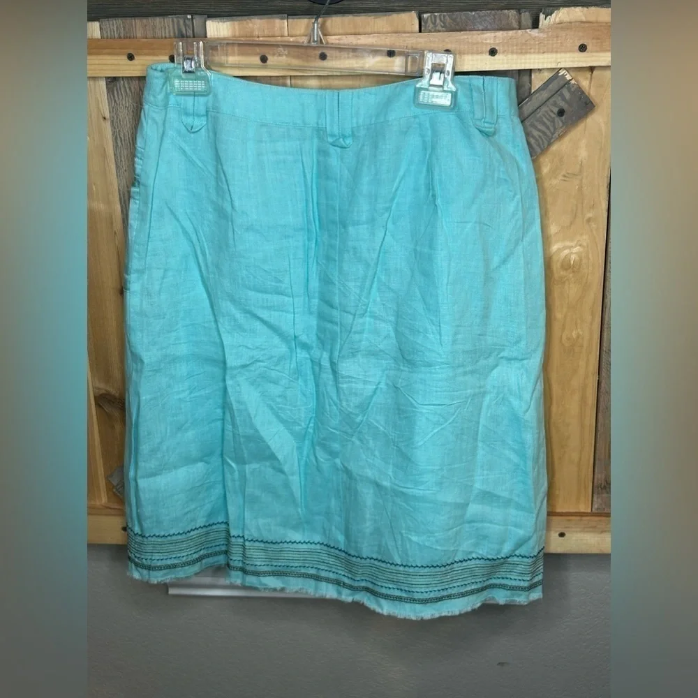 B005. itw by Claude Brown Women’s linen silk skirt turquoise color 8